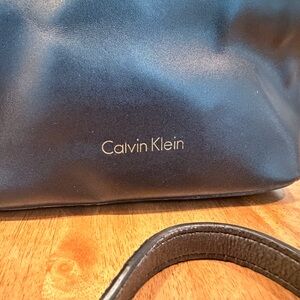 Calvin Klein Black Leather Shoulder Bag with Gold Logo